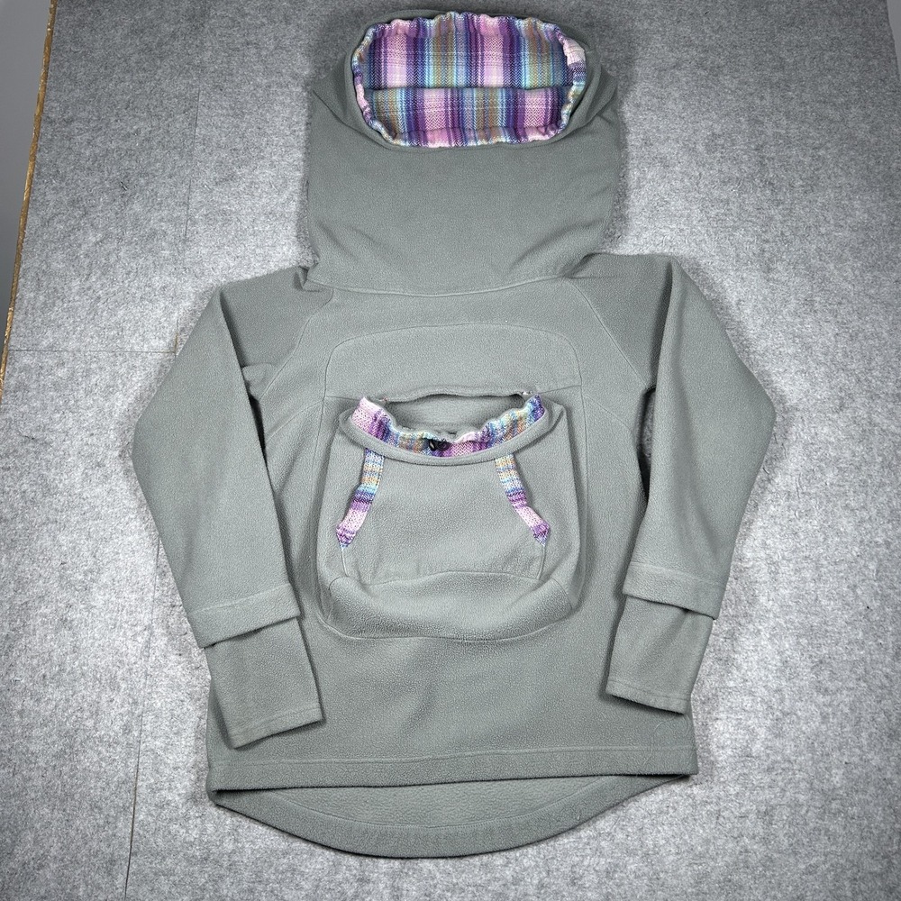 LennyLamb Hoodie Womens One Size Sage Green With Pastel Plaid Lining Babywearing